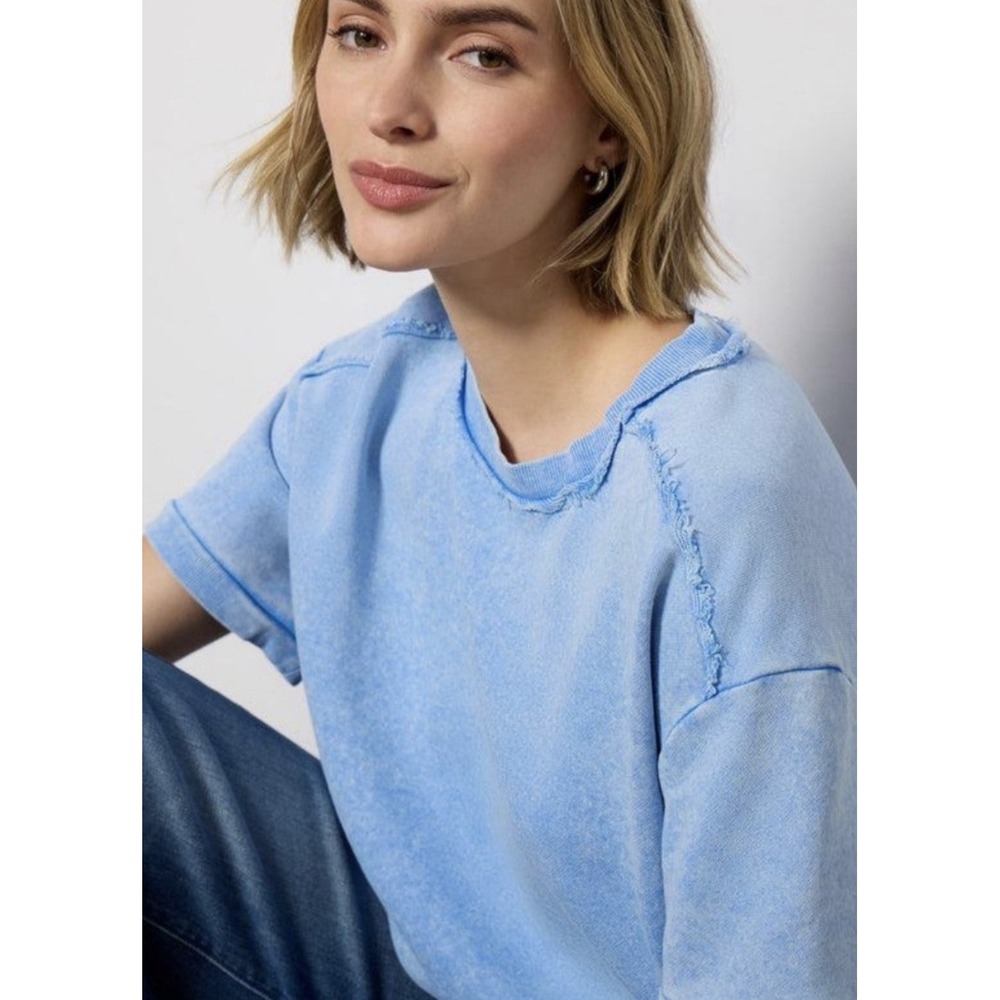 Evereve Short Sleeve Lizzie Pullover Shirt Cotton Small powder Blue Sweatshirt - Picture 2 of 8